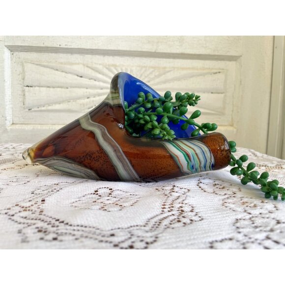 Vintage MCM Murano Encased Glass Conch Shell Brown Cobalt blue - Picture 12 of 12